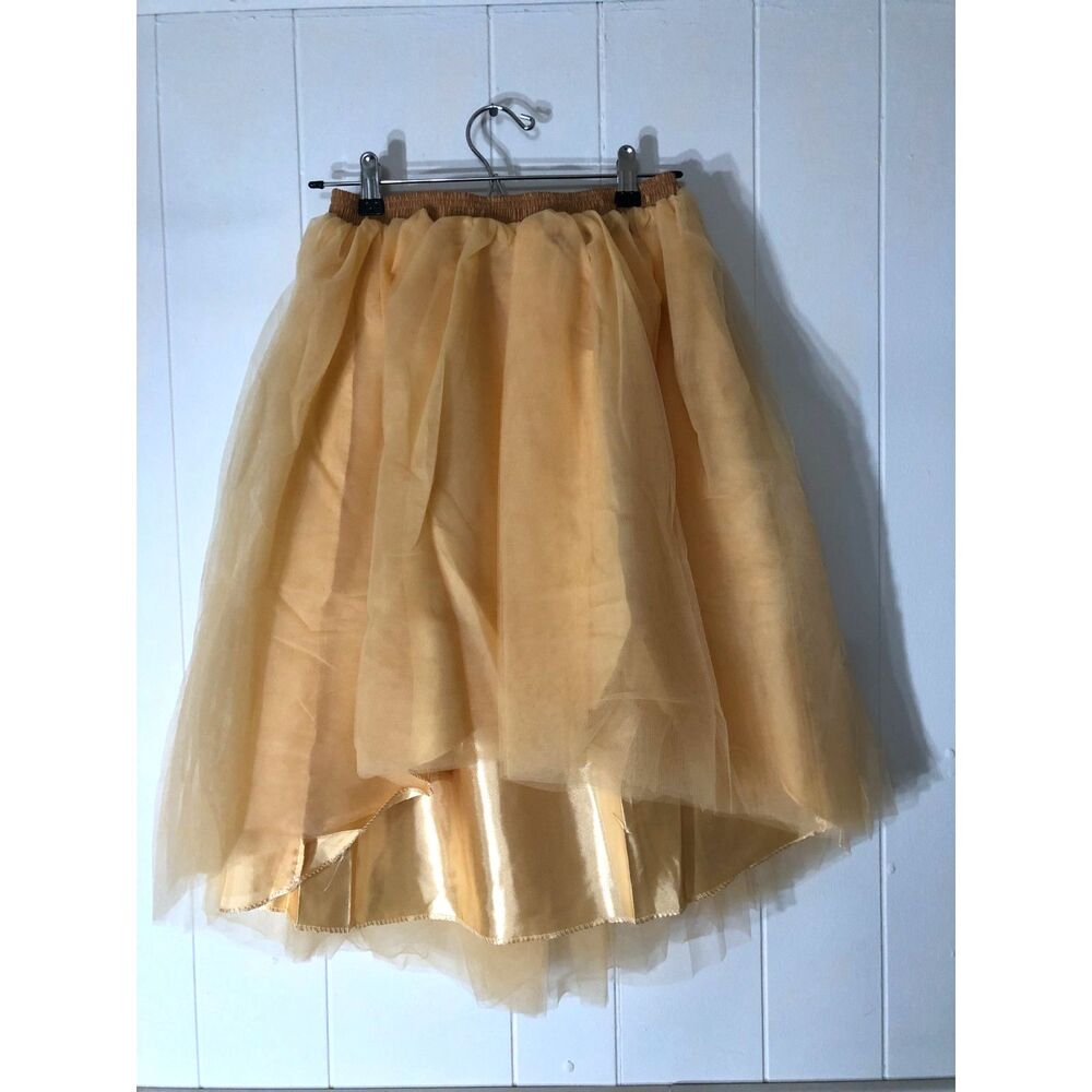 NWOT Peach Nude Tulle Layered High Low Skirt Elastic Waist Mesh Tutu Maxi M